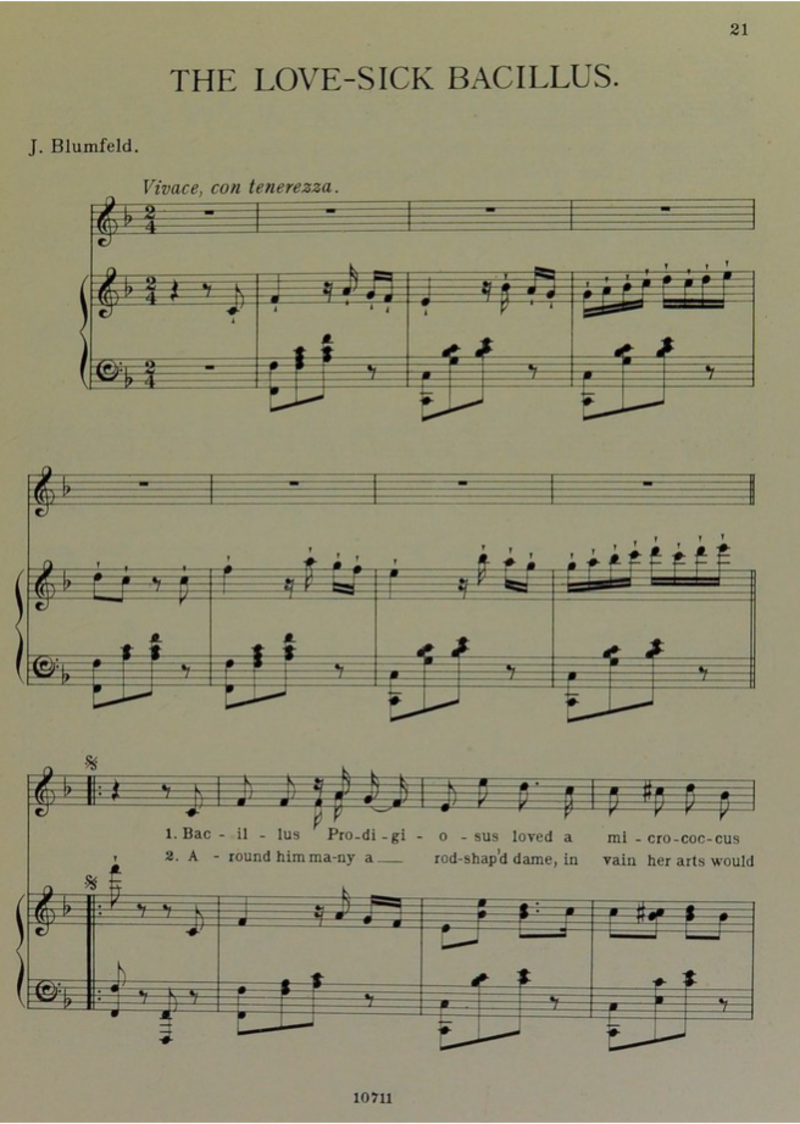 First page of sheet music for 'The lovesick Bacillus' song